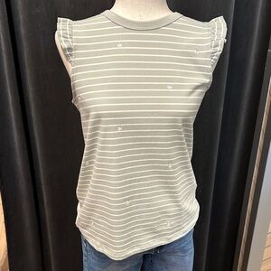 Doe & Rae Olive Striped Ruffle Sleeve Blouse